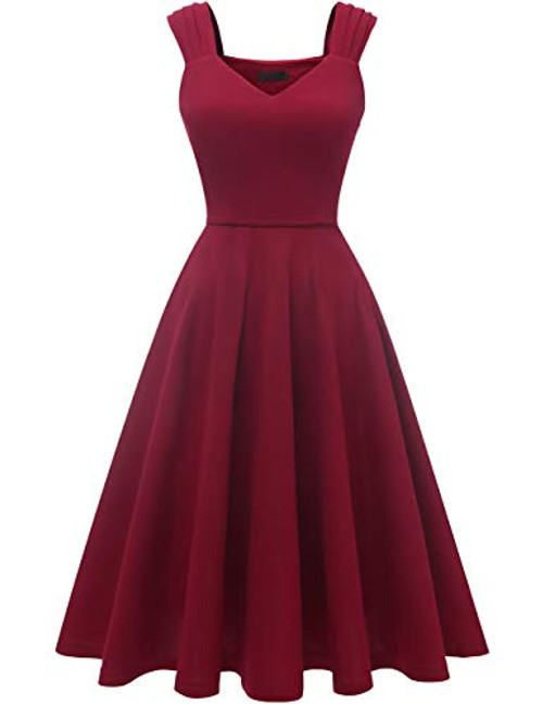 DRESSTELLS Womens Prom Vintage Tea Dress V-Neck Bridesmaid Party Swing Cocktail Dress Burgundy S DRESSTELLS Womens Prom Vintage Tea Dress V-Neck Bridesmaid Party Swing Cocktail Dress Burgundy S