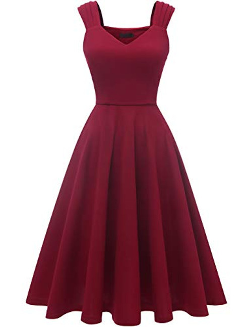 DRESSTELLS Womens Prom Vintage Tea Dress V-Neck Bridesmaid Party Swing Cocktail Dress Burgundy S