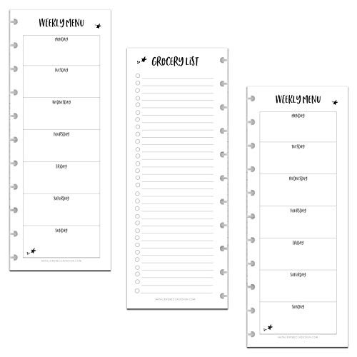 BetterNote Grocery Menu Skinny Lists for Levenger Letter Notebook  11 Disc  Half Sheet Insert  Fits Circa  Arc  TUL  Whimsy -Notebook Not Included-