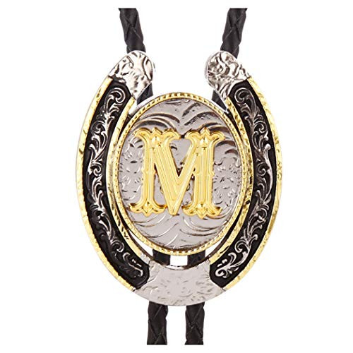 Bolo Tie for Men- Golden Initial Letter ABCDMJR to Z Western Cowboy Bolo Tie for Women -M-