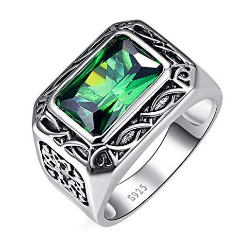 BONLAVIE 6 85ct 8X12mm Radiant Cut Rings Created Green Emerald 925 Sterling Silver Ring Mens Wedding Band 12