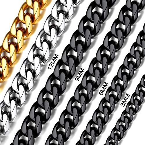 U7 Rapper Chain Black Color Stainless Steel Jewelry Hip Hop 9MM Wide Miami Cuban Chain Necklace 18 Inch
