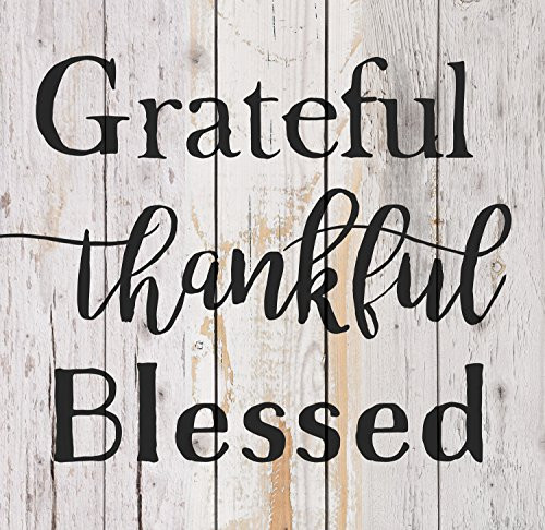 Grateful Thankful Blessed White Wash 18 x 17 Inch Solid Pine Wood Pallet Wall Plaque Sign