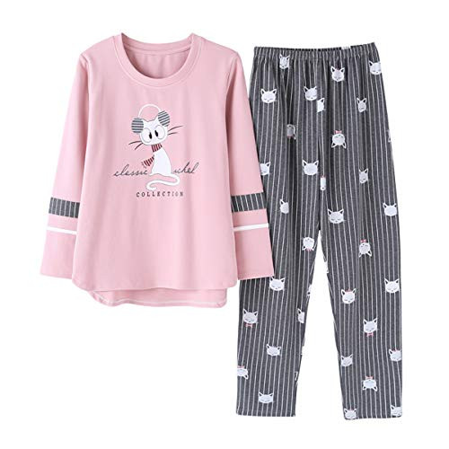 Vopmocld Big Girls Pajama Sets Long Sleeve Striped Lovely Cats Sleepwear 2 Piece PJS  Gray  L-14--US 11-13 Years
