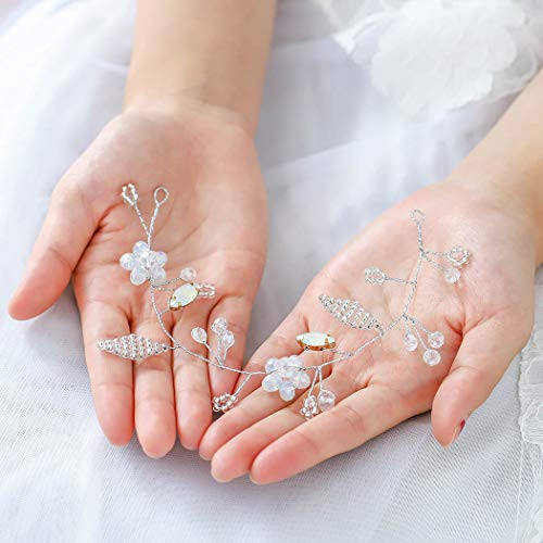 Catery Bride Wedding Headband Silver Flower Leaf Hair Vine Bridal Crystal Bead Jewelry Accessories for Women and Girls