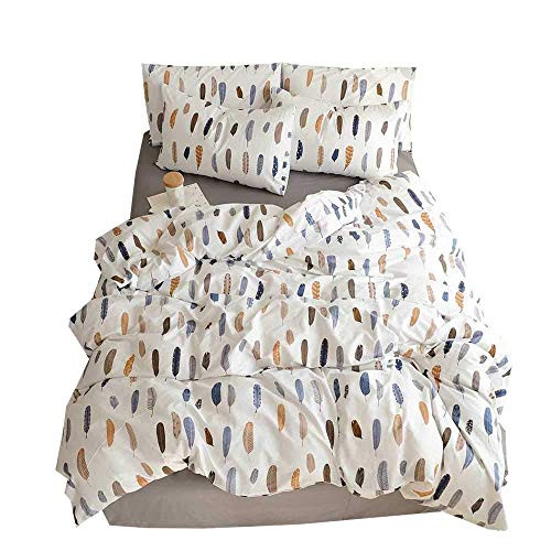BuLuTu Feather Twin Duvet Cover Set Kids White Cotton Lightweight 3 Pieces Reversible Teen Boys Girls Bedding Sets Twin Size with Zipper Closure Styli BuLuTu Feather Twin Duvet Cover Set Kids White Cotton Lightweight 3 Pieces Reversible Teen Boys Girls Bedding Sets Twin Size with Zipper Closure Styli
