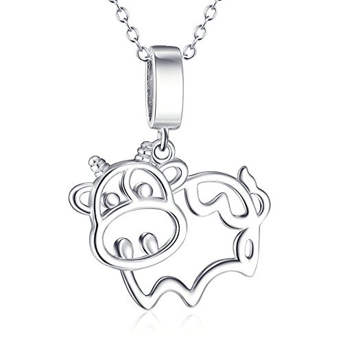S925 Sterling Silver Jewelry Animal Cow Pendant Necklace for Women 18 inches Rolo Chain