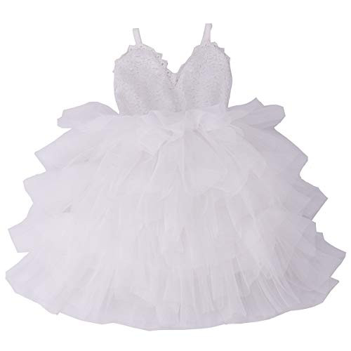 Cilucu Girls Dress Toddler Kids Party Dress Sequin Tutu Pageant Lace Dresses Gown for Flower Girl Baby White 3T-4T