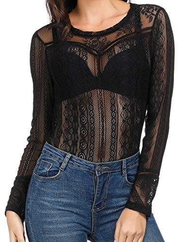 Womens Basic Long Sleeves Mesh Shirt Sheer Shrug Crop Top Black S