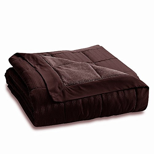 JBFF 250 Thread Count Microfiber Reverse to Fleece Goose Down Alternative Blanket, Full/Queen, Chocolate
