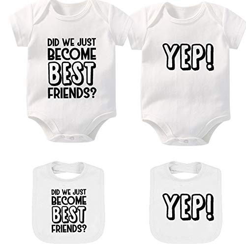 YSCULBUTOL Baby Twins bodysuits Did We Just Become Best Friends outfit Twins Baby Clothes?yep White9M?