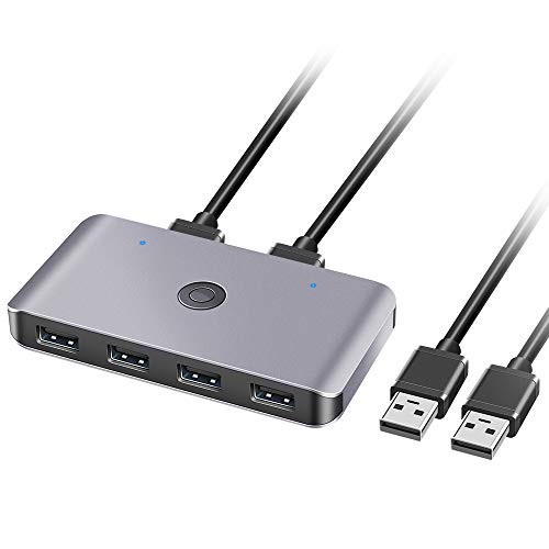 Rocketek USB Switch  USB Sharing Switch for 2 Computers Sharing 4 USB 2 0 Ports  KVM Switches for PCs with One-Button Swapping and 2 Pack USB Cable