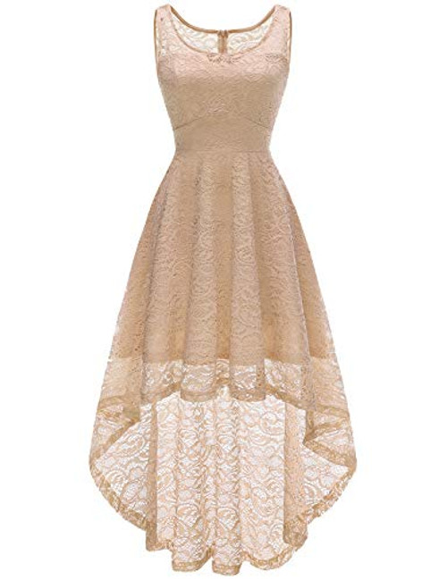 Homrain Womens Floral Lace Bridesmaid Dress Hi-Lo Prom Cocktail Formal Party Swing Dress Champagne 3XL Homrain Womens Floral Lace Bridesmaid Dress Hi-Lo Prom Cocktail Formal Party Swing Dress Champagne 3XL