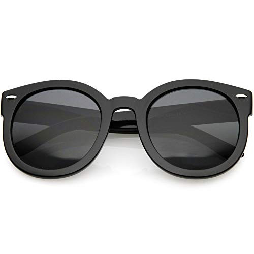 zeroUV - Round Retro Oversized Sunglasses for Women with Colored Mirror and Neutral Lens 53mm -Black-Smoke-