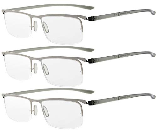 Eyekepper 3 Pairs Half-Rim Reading Glasses Silver Frame Reader Eyeglasses for Men Women Reading -1 75