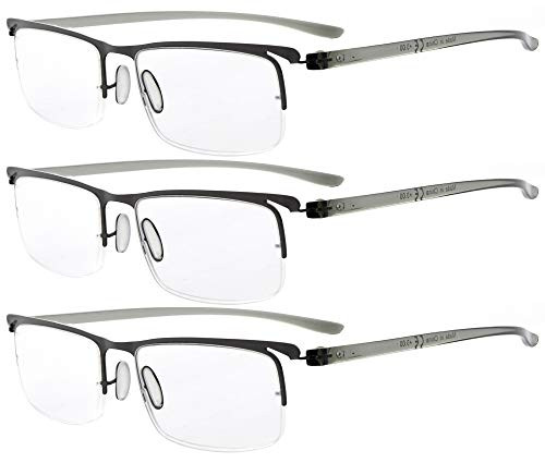 Eyekepper 3 Pairs Half-Rim Reading Glasses Gunmetal Frame Reader Eyeglasses for Men Women Reading -1 75