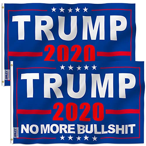 Anley Pack of 2 Fly Breeze 3x5 Foot Donald Trump 2020 Flag - Vivid Color and Fade Proof - Canvas Header and Double Stitched - NO More Bullshit Flags P