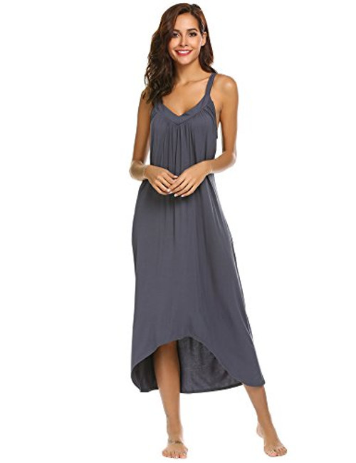 Ekouaer Womens Sleeveless Long Nightgown Summer Slip Night Dress Cotton Sleepshirt Chemise  A-dark Grey-6696  Medium