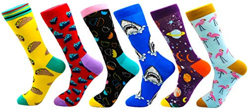 FATMINGO SOCKS - Fun Colorful Dress and Casual Socks For Men - Funny Patterned Novelty Crazy Crew Nerd Socks - Combed Cotton Socks Men Pack -6-Pack Fa