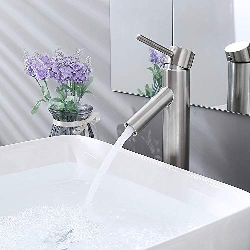 Aquaterior Modern Single Hole Tall Bathroom Faucet Single Handle Bath Vessel Sink Faucet Brushed Nickel -CUPC NSF-
