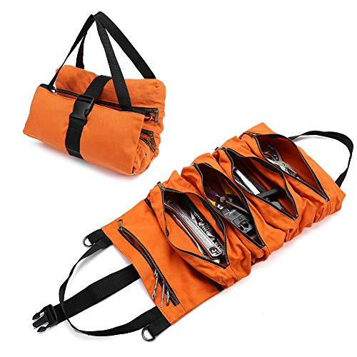 Tool Roll Organizer Heavy Duty Canvas Wrench Tools Pouch with 5 Zipped Pockets Roll Up Tool Bag for Electrician  HVAC  Plumber  Carpenter or Mechanic