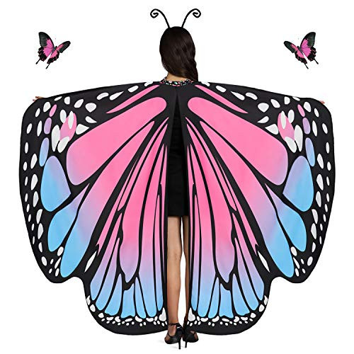Butterfly Wings for Women Butterfly Shawl Fairy Ladies Cape Nymph Pixie Halloween Costume Accessory Blue Pink