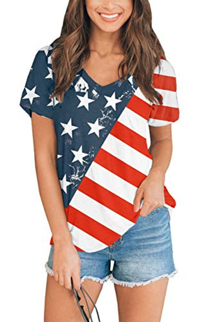 Women July 4th Short Sleeve Patriotic T Shirts Casual American Flag Top Star and Stripe S Women July 4th Short Sleeve Patriotic T Shirts Casual American Flag Top Star and Stripe S