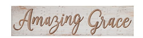 P. GRAHAM DUNN Amazing Grace Music Notes Whitewash 24 x 5.5 Solid Wood Carved Barnhouse Block Sign