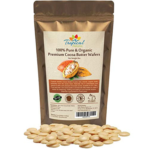 100 Natural Unrefined Raw Cocoa Butter Wafers 8 oz - Non-Deodorized  Organic Fair Trade Cacao Beans - Food Grade  Paleo  Keto Snacks  Vegan  Hair  Sk