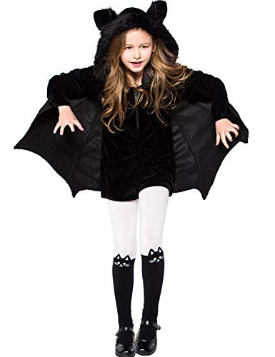 DoLoveY Girl Vampire Bat Costume Halloween Jumpsuit Kid Cosplay Dress Up Witch Black