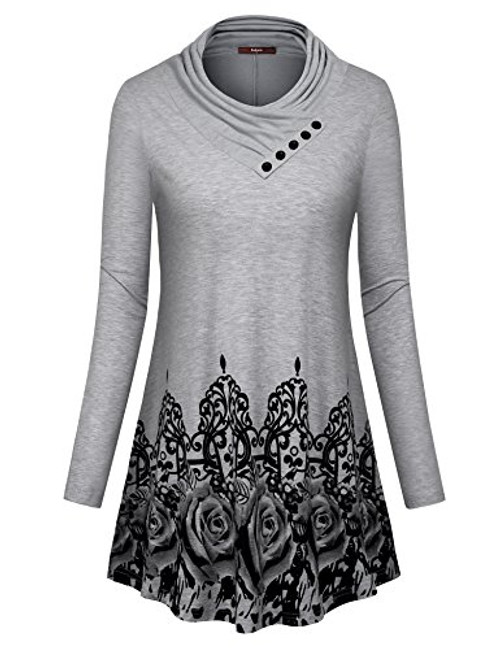 Form Fitting Shirts for Women  Gaharu Ladies Fall Tunic Tops for Leggings Cowl Neck Casual Floral Printed T Shirt -XX-Large Grey-