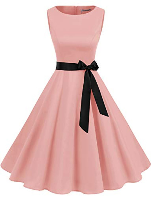 Gardenwed Womens Audrey Hepburn Rockabilly Vintage Dress 1950s Retro Cocktail Swing Party Dress Blush M