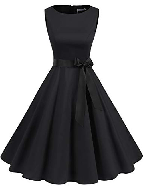 Gardenwed Womens Audrey Hepburn Rockabilly Vintage Dress 1950s Retro Cocktail Swing Party Dress Black XL