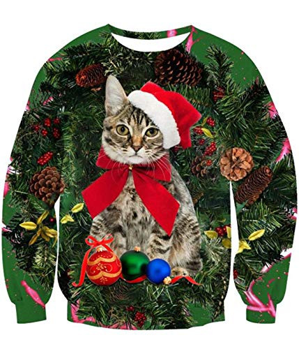 Womens Holiday Snowman Ugly Christmas Sweaters Funny Elk Snowflakes Xmas Pullover Loose Knitted Sweater -A Santa Cat  XX-Large-