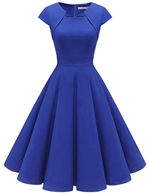 Homrain Womens 1950s Retro Vintage A-Line Cap Sleeve Cocktail Swing Party Dress Royal Blue XS Homrain Womens 1950s Retro Vintage A-Line Cap Sleeve Cocktail Swing Party Dress Royal Blue XS