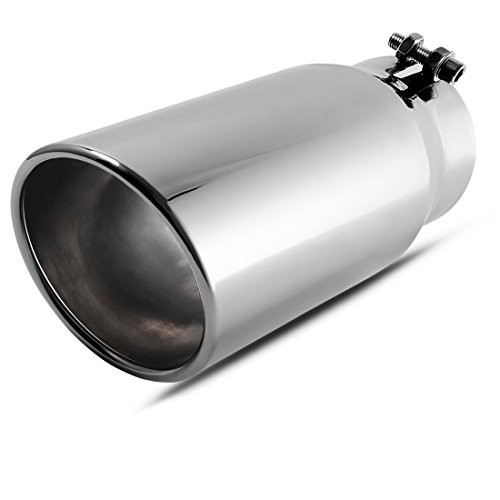 AUTOSAVER88 4 Inch Inlet Chrome Exhaust Tip  4 x 5 x 12 Inch Chrome-Plated Finish Stainless Steel Diesel Exhaust Tailpipe Tip  Bolt-Clamp On Design