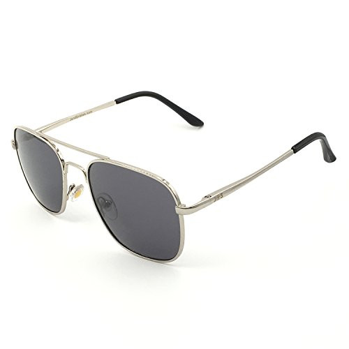 J-S Premium Military Style Classic Aviator Sunglasses  Polarized  100 UV Protection -Medium Square Frame - Silver Frame-Gray Square Lens-