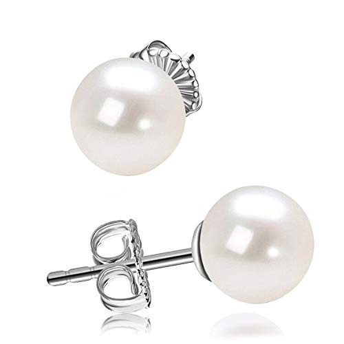 Sterling Silver Pearl Stud Earrings -Hypoallergenic White Simulated Pearl Earrings for Women -6mm-