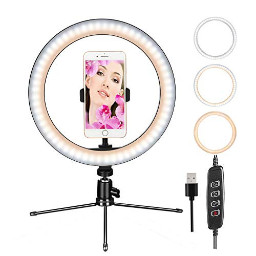 10Ring Light CUMIZON LED Dimmable Desktop Lamp Selfie Ring Light with Tripod Stand and Cell Phone Holder for YouTube Video Led Camera Ringlight for Liv