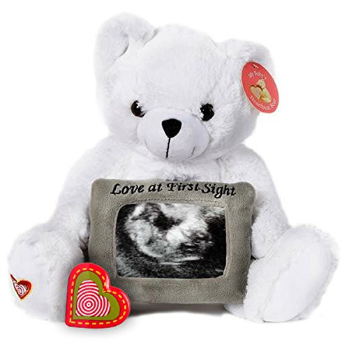 My Baby's Heartbeat Bear - White Gender Reveal Teddy Bear Stuffed Animal w/ 20 sec Voice Recorder Heart Sounds Bear - White love Bear