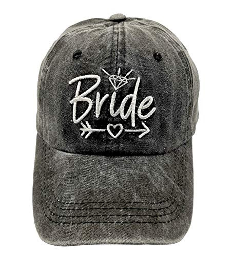LOKIDVE Bride Baseball Cap Embroidered Washed Cotton Denim Hat for Wedding Party Black