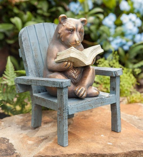 Plow & Hearth Reading Bear Outdoor Garden Statue, 6 L x 5.75 W x 8.75 H