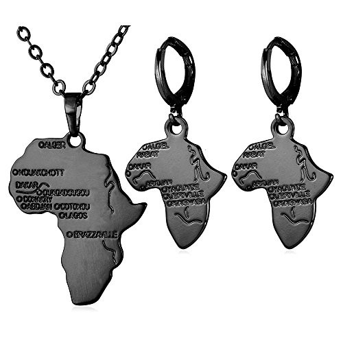 U7 Personalized African Jewelry Set Cool Black Color Africa Map Necklace Drop Earrings for Women U7 Personalized African Jewelry Set Cool Black Color Africa Map Necklace Drop Earrings for Women
