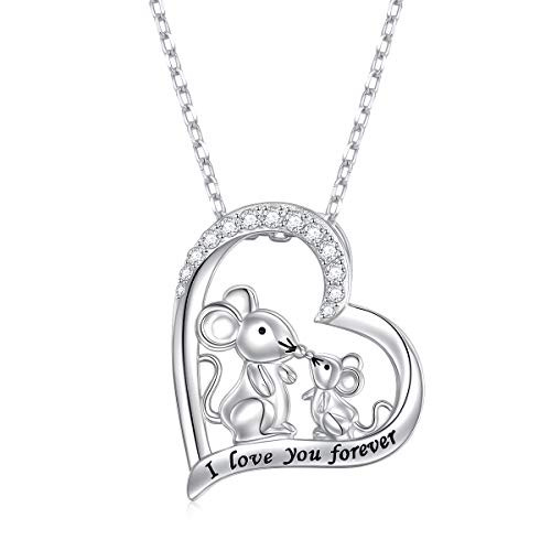S925 Sterling Silver Animal Jewelry Mother and Child Mouse Heart Pendant Engraved I love you forever Necklace Gift for Women Mother Mom Daughter S925 Sterling Silver Animal Jewelry Mother and Child Mouse Heart Pendant Engraved I love you forever Necklace Gift for Women Mother Mom Daughter