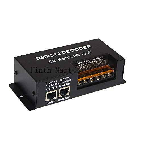 Ninth-Mart 3 Channel DMX512 LED Decoder Controller RGB DMX Dimmer Driver for RGB LED Strip DC12-24V 30A -3CH-