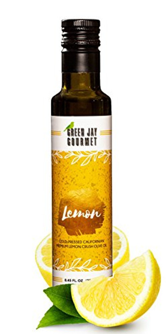 Green Jay Gourmet Lemon Olive Oil from Organically Grown Olives - Lemon Crushed Extra Virgin Olive Oil - Trans-Fat Free Cold Pressed Olive Oil - Lemon Green Jay Gourmet Lemon Olive Oil from Organically Grown Olives - Lemon Crushed Extra Virgin Olive Oil - Trans-Fat Free Cold Pressed Olive Oil - Lemon