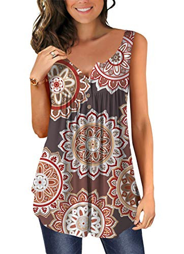 MODARANI Floral Print Women Tank Top Flowy Shirt Round Neck Tunic Top for Women Large