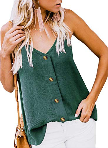 Roshop Womens Button Down V Neck Loose Sleeveless Strappy Cami Tank Tops Casual Shirts Blouses -Medium-12-14-  3-
