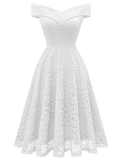 Homrain Womens Vintage Floral Lace Off Shoulder Keen Length Wedding Cocktail Formal Swing Dress White-1 S Homrain Womens Vintage Floral Lace Off Shoulder Keen Length Wedding Cocktail Formal Swing Dress White-1 S