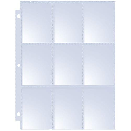 MaxGear 90 Pack 9 Pocket Trading Card Pages Baseball Card Sleeves Coupon Pages Pages Protectors for 3 Ring Binder Card Sheets for Pokemon Trading Card